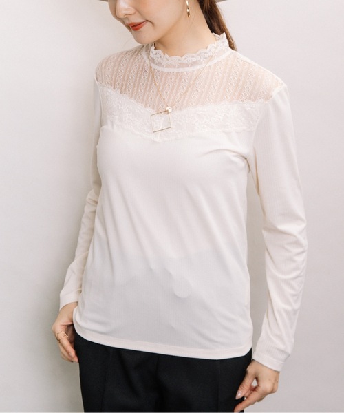 ELVENCE DEUX(エルベンスドゥ)の「レースハイネックT(Tシャツ/カットソー・レディース・ブラック/オフホワイト/ブラウン/グレー・MEDIUM/LARGE)」の13枚目の写真
