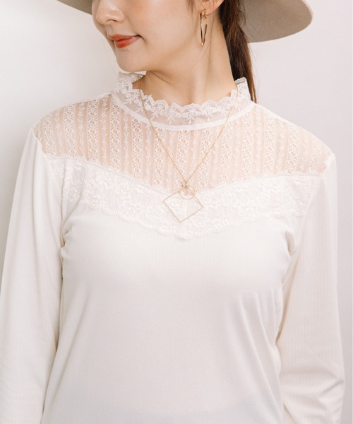 ELVENCE DEUX(エルベンスドゥ)の「レースハイネックT(Tシャツ/カットソー・レディース・ブラック/オフホワイト/ブラウン/グレー・MEDIUM/LARGE)」の16枚目の写真