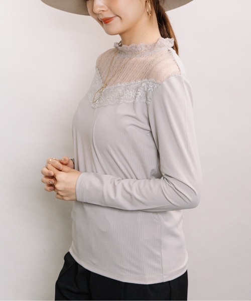 ELVENCE DEUX(エルベンスドゥ)の「レースハイネックT(Tシャツ/カットソー・レディース・ブラック/オフホワイト/ブラウン/グレー・MEDIUM/LARGE)」の19枚目の写真