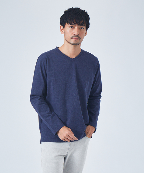 ABAHOUSE GRAY(アバハウスグレイ)の「プレーティング 天竺 Vネック 長袖 Tシャツ(Tシャツ/カットソー・メンズ・ホワイト/ブラック/グレー/ネイビー/グリーン・46/48)」の2枚目の写真