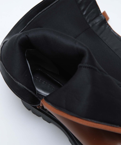 titivate（ティティベイト）の「ﾄﾗｯｸｿｰﾙﾌｪｲｸﾚｻﾞｰﾛﾝｸﾞﾌﾞｰﾂ（ブーツ・レディース・ブラック/キャメル・LL/S/M/L）」の10枚目の写真