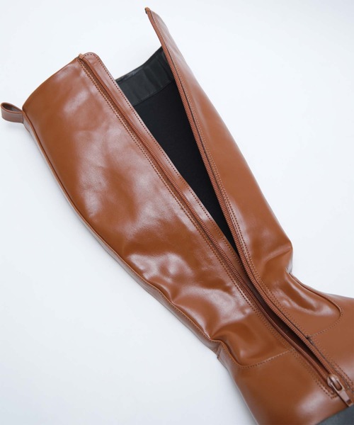 titivate（ティティベイト）の「ﾄﾗｯｸｿｰﾙﾌｪｲｸﾚｻﾞｰﾛﾝｸﾞﾌﾞｰﾂ（ブーツ・レディース・ブラック/キャメル・LL/S/M/L）」の6枚目の写真