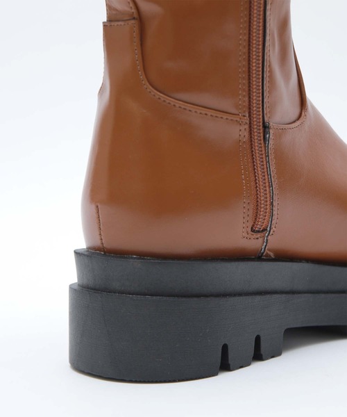 titivate（ティティベイト）の「ﾄﾗｯｸｿｰﾙﾌｪｲｸﾚｻﾞｰﾛﾝｸﾞﾌﾞｰﾂ（ブーツ・レディース・ブラック/キャメル・LL/S/M/L）」の14枚目の写真