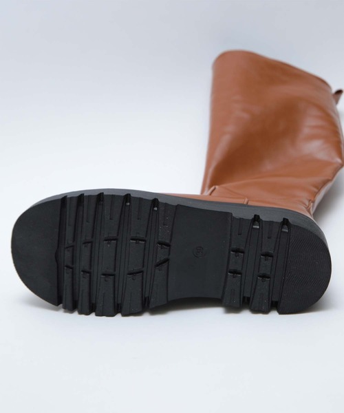 titivate（ティティベイト）の「ﾄﾗｯｸｿｰﾙﾌｪｲｸﾚｻﾞｰﾛﾝｸﾞﾌﾞｰﾂ（ブーツ・レディース・ブラック/キャメル・LL/S/M/L）」の17枚目の写真