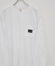 フロントポケット ボックス プリント 袖リブ コットン ロング Tシャツ