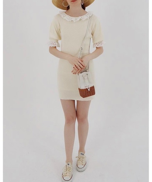 epine（エピヌ）の「lace frill rib knit onepiece（ワンピース・レディース・アイボリー・FREE）」の4枚目の写真