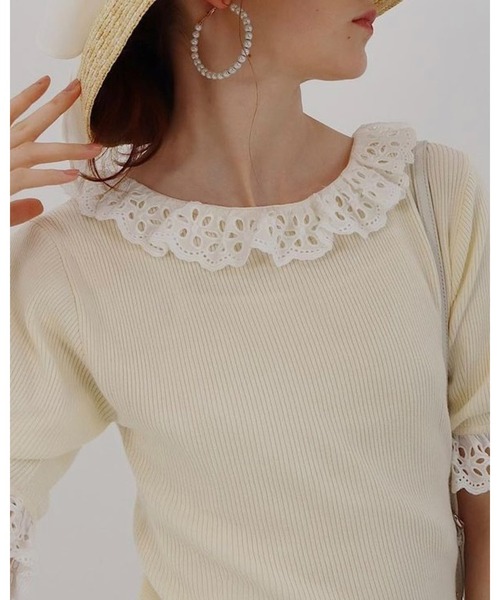 epine（エピヌ）の「lace frill rib knit onepiece（ワンピース・レディース・アイボリー・FREE）」の7枚目の写真