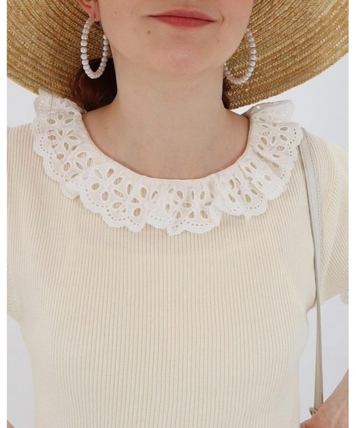 epine（エピヌ）の「lace frill rib knit onepiece（ワンピース・レディース・アイボリー・FREE）」の2枚目の写真