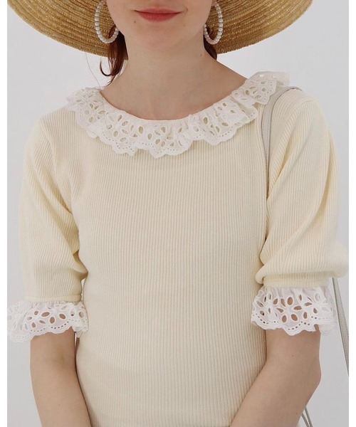 epine（エピヌ）の「lace frill rib knit onepiece（ワンピース・レディース・アイボリー・FREE）」の5枚目の写真
