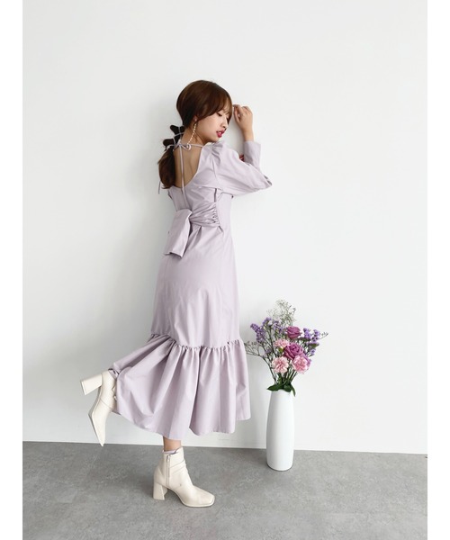 Honey Salon（ハニーサロン）の「ビッグリボンタックロングワンピース（ワンピース・レディース・ブラック/ベージュ/ラベンダー・FREE）」の14枚目の写真