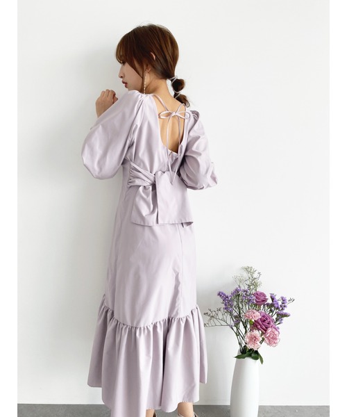 Honey Salon（ハニーサロン）の「ビッグリボンタックロングワンピース（ワンピース・レディース・ブラック/ベージュ/ラベンダー・FREE）」の8枚目の写真