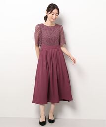 AIMER | 袖付きラッセルレースフレアーパーティードレス(ドレス)