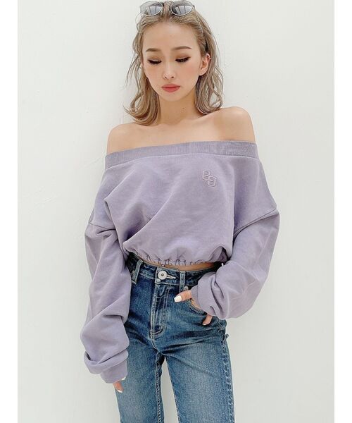 GYDA（ジェイダ）の「ピグメントオフショル スウェットトップス（スウェット・レディース・アイボリー/チャコールグレー/パープル・FREE）」の4枚目の写真