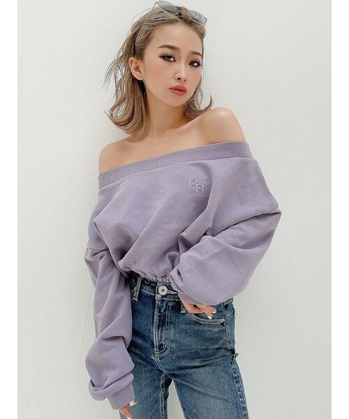 GYDA（ジェイダ）の「ピグメントオフショル スウェットトップス（スウェット・レディース・アイボリー/チャコールグレー/パープル・FREE）」の5枚目の写真