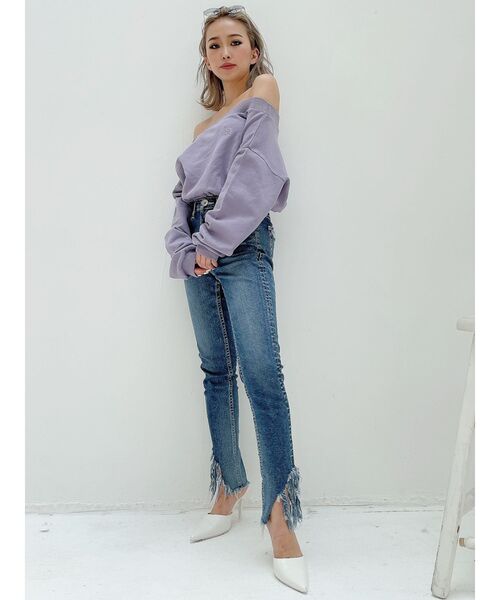 GYDA（ジェイダ）の「ピグメントオフショル スウェットトップス（スウェット・レディース・アイボリー/チャコールグレー/パープル・FREE）」の8枚目の写真