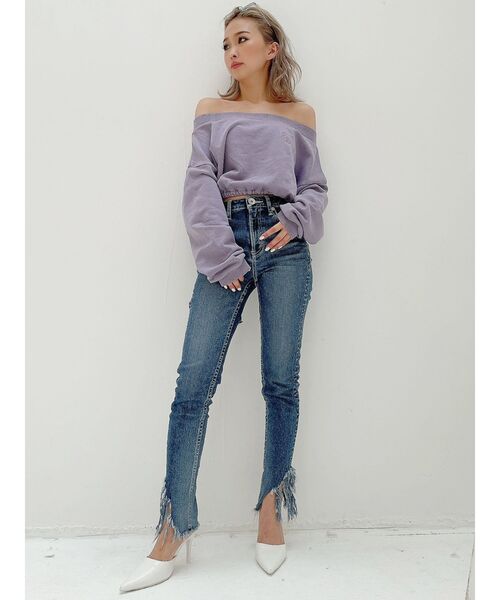 GYDA（ジェイダ）の「ピグメントオフショル スウェットトップス（スウェット・レディース・アイボリー/チャコールグレー/パープル・FREE）」の9枚目の写真