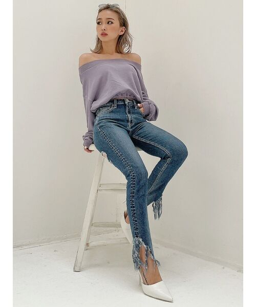 GYDA（ジェイダ）の「ピグメントオフショル スウェットトップス（スウェット・レディース・アイボリー/チャコールグレー/パープル・FREE）」の13枚目の写真