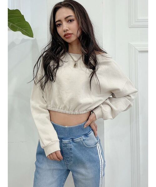 GYDA（ジェイダ）の「ピグメントオフショル スウェットトップス（スウェット・レディース・アイボリー/チャコールグレー/パープル・FREE）」の21枚目の写真