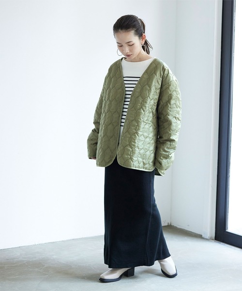 titivate(ティティベイト)の「ジャガードキルティングコート(ノーカラーコート・レディース・ベージュ/カーキ/アイボリー・S/M)」の17枚目の写真