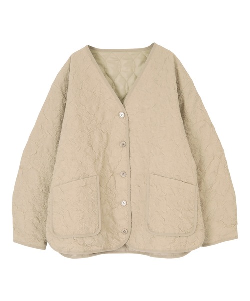 titivate(ティティベイト)の「ジャガードキルティングコート(ノーカラーコート・レディース・ベージュ/カーキ/アイボリー・S/M)」の9枚目の写真