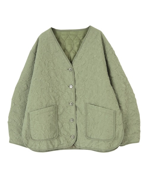 titivate(ティティベイト)の「ジャガードキルティングコート(ノーカラーコート・レディース・ベージュ/カーキ/アイボリー・S/M)」の6枚目の写真