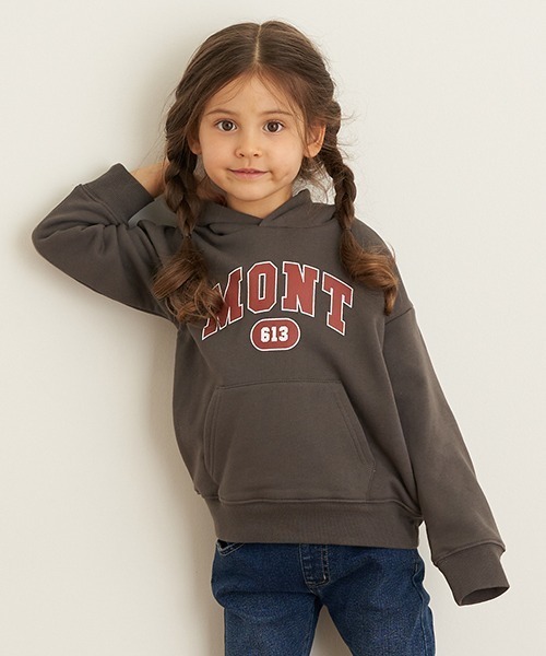 b・ROOM(ビールーム)の「カレッジロゴドロップパーカ(パーカー・キッズ・ピンク/アイボリー/マスタード/チャコール・90cm/110cm/100cm/120cm/130cm)」の1枚目の写真