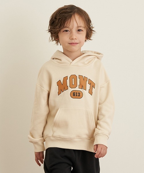 b・ROOM(ビールーム)の「カレッジロゴドロップパーカ(パーカー・キッズ・ピンク/アイボリー/マスタード/チャコール・90cm/110cm/100cm/120cm/130cm)」の2枚目の写真