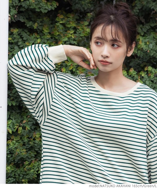 coca（coca）（コカ）の「ボーダーボートネックスウェットワンピース（ワンピース・レディース・ブラック/グリーン・M/L）」の8枚目の写真