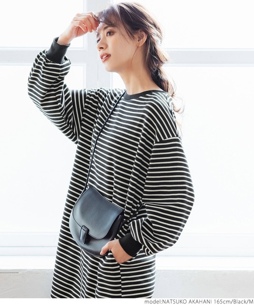 coca（coca）（コカ）の「ボーダーボートネックスウェットワンピース（ワンピース・レディース・ブラック/グリーン・M/L）」の12枚目の写真