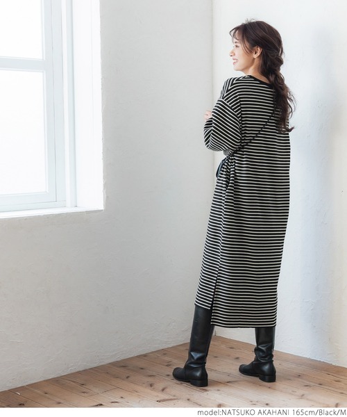 coca（coca）（コカ）の「ボーダーボートネックスウェットワンピース（ワンピース・レディース・ブラック/グリーン・M/L）」の14枚目の写真