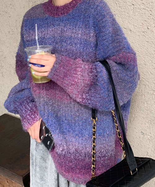 VitaFelice（ヴィータフェリーチェ）の「【ZOZO限定】サイズアップしてリニューアル グラデーションプルオーバー 肉厚 シャギーニット ローゲージニット（ニット/セーター・レディース・パープル/グレー/ブルー/レッド・FREE）」の7枚目の写真
