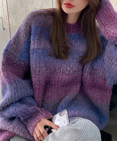 VitaFelice（ヴィータフェリーチェ）の「【ZOZO限定】サイズアップしてリニューアル グラデーションプルオーバー 肉厚 シャギーニット ローゲージニット（ニット/セーター・レディース・パープル/グレー/ブルー/レッド・FREE）」の20枚目の写真