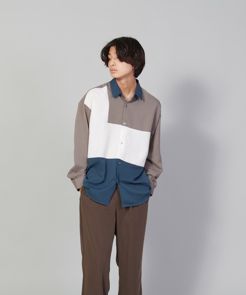 UNIIT(ユニット)の「【UNIIT/ユニット】ブロックスイッチルーズシャツ ビッグシルエット(シャツ/ブラウス・メンズ・ホワイト/チャコールグレー/ベージュ・SMALL/MEDIUM/LARGE)」の1枚目の写真