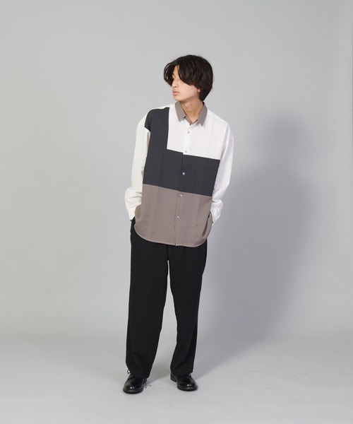 UNIIT(ユニット)の「【UNIIT/ユニット】ブロックスイッチルーズシャツ ビッグシルエット(シャツ/ブラウス・メンズ・ホワイト/チャコールグレー/ベージュ・SMALL/MEDIUM/LARGE)」の4枚目の写真