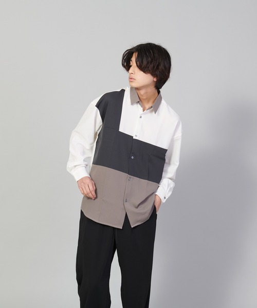 UNIIT(ユニット)の「【UNIIT/ユニット】ブロックスイッチルーズシャツ ビッグシルエット(シャツ/ブラウス・メンズ・ホワイト/チャコールグレー/ベージュ・SMALL/MEDIUM/LARGE)」の9枚目の写真