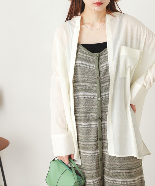 SENSE OF PLACE by URBAN RESEARCH（センスオブプレイスバイアーバンリサーチ）の「バンドカラーヨウリュウシアーシャツ（シャツ/ブラウス・レディース・ブラック/パープル/オレンジ/アイボリー/ピンク・ONE）」の2枚目の写真