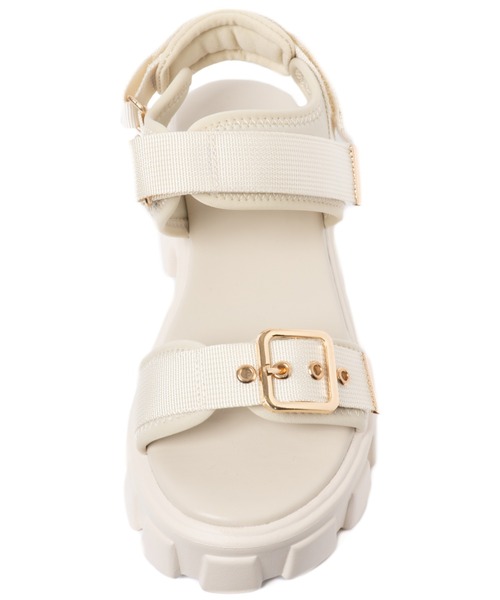 R&E（アールアンドイー）の「【R&E】ゴールドベルテッド5㎝厚底スポーツサンダル（サンダル・レディース・アイボリー/ブラック・S/M/L/LL）」の6枚目の写真