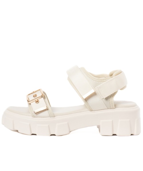 R&E（アールアンドイー）の「【R&E】ゴールドベルテッド5㎝厚底スポーツサンダル（サンダル・レディース・アイボリー/ブラック・S/M/L/LL）」の7枚目の写真