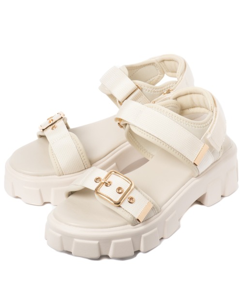 R&E（アールアンドイー）の「【R&E】ゴールドベルテッド5㎝厚底スポーツサンダル（サンダル・レディース・アイボリー/ブラック・S/M/L/LL）」の11枚目の写真