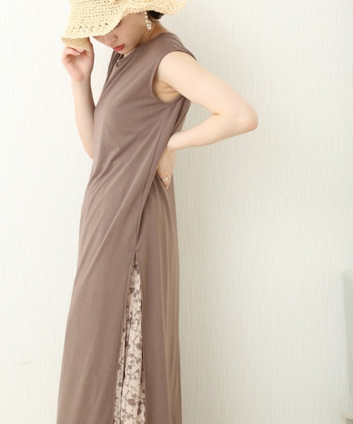 libelle more(リベル モア)の「天竺ワンピース+花柄プリーツスカート セット(ワンピース・レディース・ブラック/モカ/ライトベージュ/ブルー・M/L)」の2枚目の写真