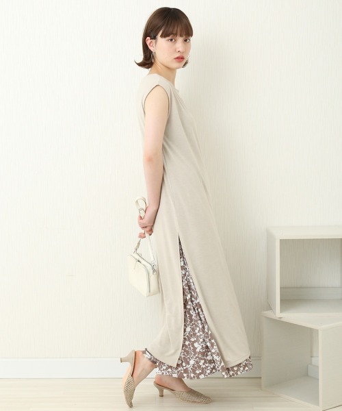 libelle more(リベル モア)の「天竺ワンピース+花柄プリーツスカート セット(ワンピース・レディース・ブラック/モカ/ライトベージュ/ブルー・M/L)」の17枚目の写真