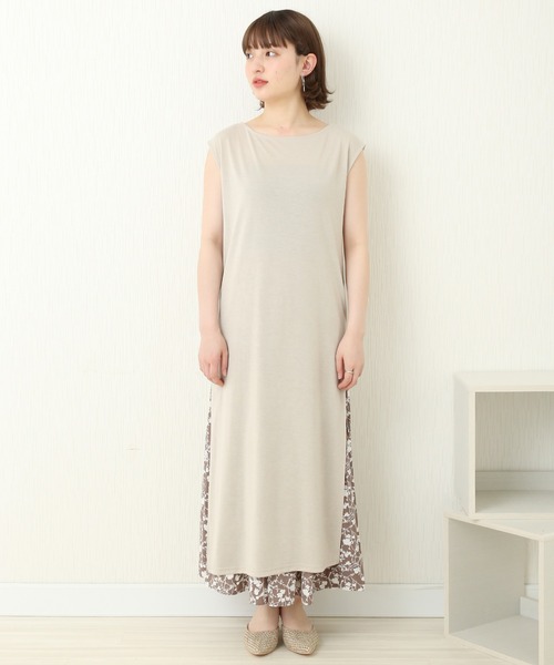 libelle more(リベル モア)の「天竺ワンピース+花柄プリーツスカート セット(ワンピース・レディース・ブラック/モカ/ライトベージュ/ブルー・M/L)」の19枚目の写真