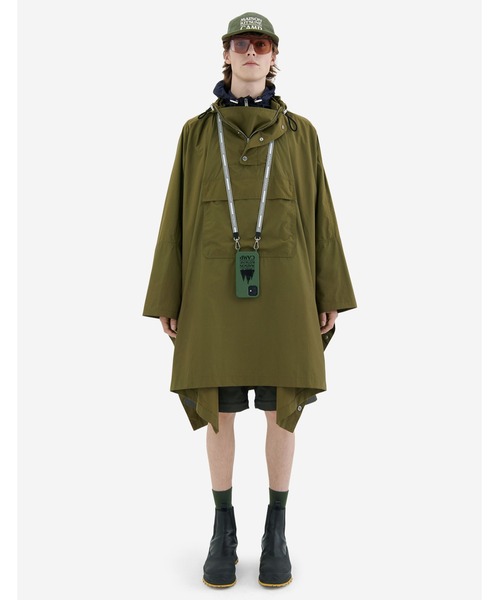 MKポンチョ フード付き フロントジップL/XL ブラックホワイト MKポンチョ フード付き フロントジップL/XL ブラックホワイト