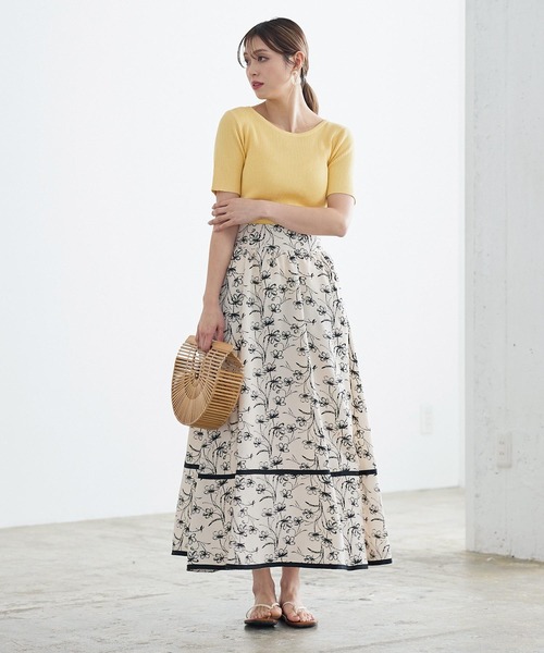 裾パイピングハイウエスト花柄スカート（スカート）｜KOBE LETTUCE