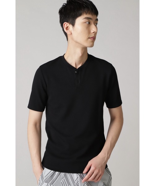 HIGH STREET(ハイストリート)の「HIGH STREET∴パーペチュアルパールニット半袖ヘンリーネック(Tシャツ/カットソー・メンズ・オレンジ系その他/ブラック/ホワイト・M/L/LL)」の3枚目の写真