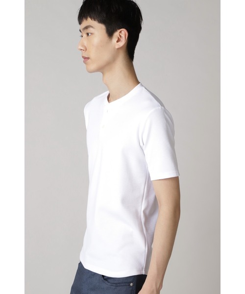 HIGH STREET(ハイストリート)の「HIGH STREET∴パーペチュアルパールニット半袖ヘンリーネック(Tシャツ/カットソー・メンズ・オレンジ系その他/ブラック/ホワイト・M/L/LL)」の8枚目の写真