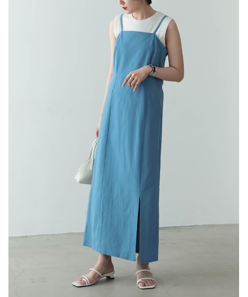 Re:EDIT（リエディ）の「フロントスリットキャミワンピース（ジャンパースカート・レディース・グリーン/ベージュ/オレンジ/ブラック/ブルー・MEDIUM/SHORT/LARGE）」の4枚目の写真