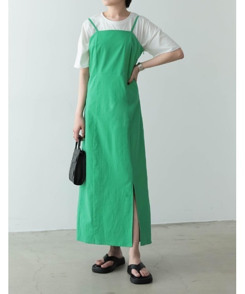 Re:EDIT（リエディ）の「フロントスリットキャミワンピース（ジャンパースカート・レディース・グリーン/ベージュ/オレンジ/ブラック/ブルー・MEDIUM/SHORT/LARGE）」の3枚目の写真