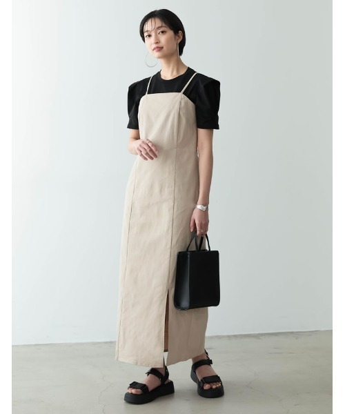 Re:EDIT（リエディ）の「フロントスリットキャミワンピース（ジャンパースカート・レディース・グリーン/ベージュ/オレンジ/ブラック/ブルー・MEDIUM/SHORT/LARGE）」の10枚目の写真