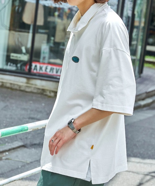 MONO-MART（モノマート）の「【CODDERR】ハーフジップ ワッペンロゴ刺繍 ビッグシルエット半袖Tシャツ（Tシャツ/カットソー・メンズ・オフホワイト/グリーン/ブラック/ネイビー・M/L）」の14枚目の写真